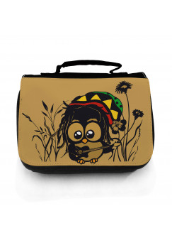 Waschtasche Waschbeutel Kulturbeutel Kosmetiktasche Reisewaschtasche Bob Marley Reggae Eule im Gras mit Gitarre washbag toilet bag sponge bag cosmetics bag travel washbag Bob Marley Reggae owl in grass with guitar wt057