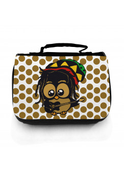 Waschtasche Kosmetiktasche Bob Marley Reggae Eule mit Gitarre braun gepunktet wt058