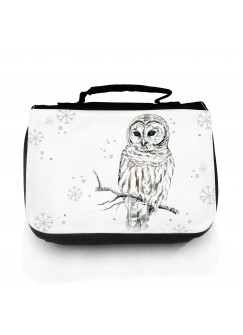 Waschtasche Kosmetiktasche Eule Eulchen Schneeeule mit Schneeflocken und Punkte wt083