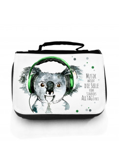 Waschtasche Kosmetiktasche Koala Bär mit Kopfhörer Punkte und Spruch Musik wäscht die Seele frei... wt078