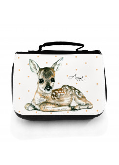 Waschtasche Kosmetiktasche Reh Rehkitz Bambi mit Punkten und Wunschnamen wt066