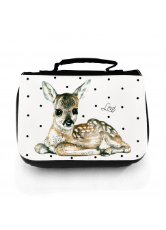 Waschtasche Kosmetiktasche Reh Rehkitz Bambi mit schwarzen Punkten und Wunschnamen wt066c