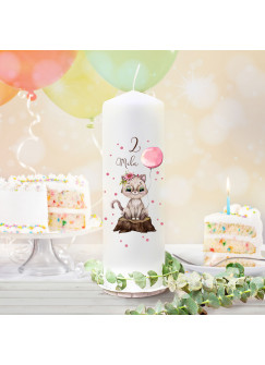 Geburtstagskerze Kerze zum Geburtstag Katze Kätzchen Ballon Wunschname Alter wk135 + wahlweise passendes Teelichthüllen-Set te135