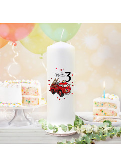 Geburtstagskerze Kerze zum Geburtstag Feuerwehr Auto Wunschname Alter wk145 + wahlweise passendes Teelichthüllen-Set te145