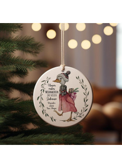 Weihnachtskugel Weihnachtsschmuck Keramik Baumanhänger personalisiert Unser erstes Weihnachten Namen Wunschname Familienname Gans Tiere Baumkugel wkp12