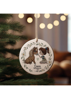 Weihnachtskugel Weihnachtsschmuck Keramik Baumanhänger Weihnachten personalisiert Namen Wunschname Mädchen mit Pferd Tiere Baumkugel wkp14