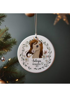 Weihnachtskugel Weihnachtsschmuck Keramik Baumanhänger Weihnachten personalisiert Namen Wunschname Pferd Pferdchen braun Tiere Baumkugel wkp15