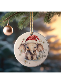 Weihnachtskugel Weihnachtsschmuck Baumhänger Baumanhänger personalisiert erstes Weihnachten Namen Wunschname Elefant Weihnachten Tiere Baumkugel wkp19