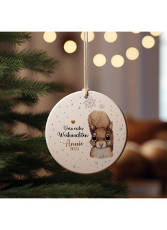 Weihnachtskugel Weihnachtsschmuck Keramik Baumhänger Baumanhänger personalisiert erstes Weihnachten Namen Wunschname Eichhörnchen Tiere Baumkugel wkp2