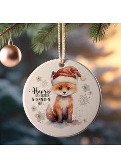 Weihnachtskugel Weihnachtsschmuck Baumhänger Baumanhänger personalisiert erstes Weihnachten Namen Wunschname Fuchs fox Weihnachten Tiere Baumkugel wkp21