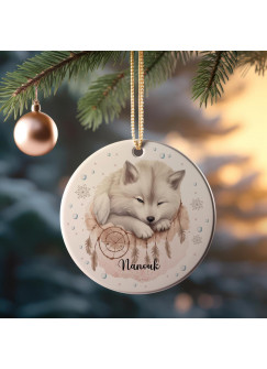 Weihnachtskugel Weihnachtsschmuck Keramik Baumanhänger Weihnachten personalisiert Namen Wunschname Fuchs Polarfuch Tiere Baumkugel wkp30
