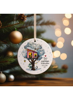 Weihnachtskugel Weihnachtsschmuck Keramik Baumanhänger personalisiert erstes gemeinsames Weihnachten Namen Wunschname Baumhaus Tiere Baumkugel wkp4