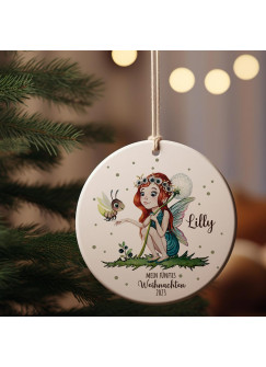 Weihnachtskugel Weihnachtsschmuck Keramik Baumanhänger Mein fünftes Weihnachten personalisiert Namen Wunschname Elfe Fee mit Glühwürmchen Tiere Baumkugel Geschenk wkp42