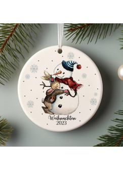 Weihnachtskugel Weihnachtsschmuck Keramik Baumanhänger Weihnachten Hase mit Schneemann Weihnachtsbaum Baumkugel Tiere Geschenk wkp56