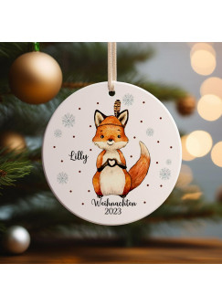 Weihnachtskugel Weihnachtsschmuck Keramik Baumanhänger Weihnachten personalisiert Namen Wunschname Fuchs Herz Baumkugel Tiere Geschenk wkp57