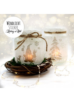 Feenlicht Feenwindlicht DIY Weihnachtsdeko Weihnachten Wichtel Rehe Winterwald Tanne Sterne Schneeflocken Lichtdeko Winter Aufkleber Glas Sticker wl3