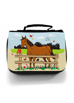 Waschtasche Kosmetiktasche Pferd auf Weide Wunschname toilet bag horse on willow desired name wt003