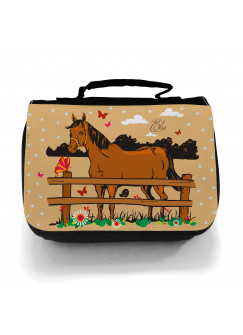 Waschtasche Kosmetiktasche Pferd auf Weide Wunschname toilet bag horse on willow desired name wt004