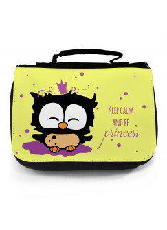 Waschtasche Eule Prinzessin keep calm in gelb lila wt012