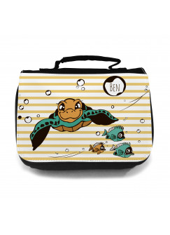 Waschtasche Schildkröte mit Fischen Wunschname toilet bag turlte with fish desired name wt017