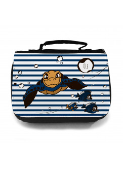 Waschtasche Kosmetiktasche Schildkröte mit Fischen Wunschname toilet bag turlte with fish desired name wt019