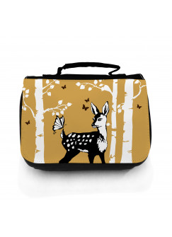 Waschtasche Reh im Wald mit Schmetterlingen beige wt023