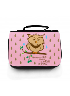 Waschtasche Kosmetiktasche Eule auf Ast mit Regentropfen toilet bag owl on branch with rain like applause wt041