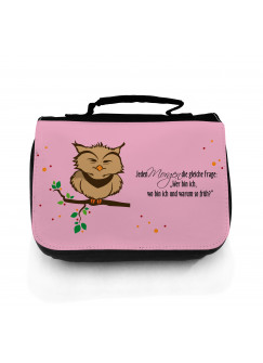 Waschtasche Kosmetiktasche Eule auf Ast jeden Morgen die gleiche Frage toilet bag owl on branch every morning the same question wt042