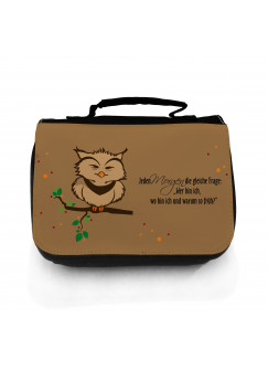 Waschtasche Kosmetiktasche Eule auf Ast jeden Morgen die gleiche Frage toilet bag owl on branch every morning the same question wt043