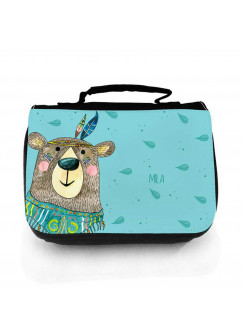 Waschtasche Waschbeutel Kulturbeutel Kosmetiktasche Reisewaschtasche Boho Bär mit Wunschnamen Washbag toilet bag sponge bag cosmetics bag travel washbag boho bear with custom name wt136