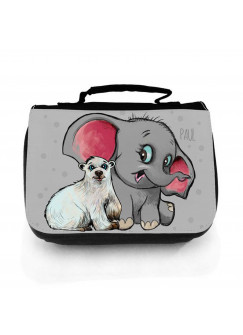 Waschtasche Waschbeutel Kulturbeutel Kosmetiktasche Reisewaschtasche Elefant mit Eisbär und Wunschnamen washbag toilet bag sponge bag cosmetics bag travel washbag elephant with polar bear and custom name wt146