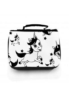 Waschtasche Waschbeutel Kulturbeutel Kosmetiktasche Reisewaschtasche Einhörner und Sterne schwarz weiß Washbag toilet bag sponge bag cosmetics bag travel washbag unicorns and stars black white wt151