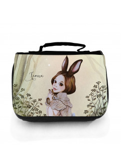 Waschtasche Waschbeutel Hase Hasenmädchen Huki Kulturbeutel Kosmetiktasche Reisewaschtasche individuellem Namen Wunschnamen wt200