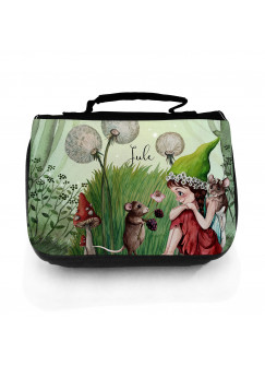 Waschtasche Waschbeutel Elfe Fee mit Maus im Wald Pusteblume Kulturbeutel Kosmetiktasche individuellem Namen Wunschnamen wt206