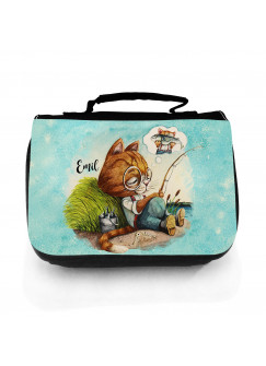 Waschtasche Waschbeutel träumender Kater Katze Kätzchen Angelkater Angel Kulturbeutel Kosmetiktasche Reisewaschtasche individuellem Wunschnamen wt219