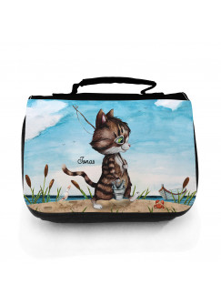 Waschtasche Waschbeutel Kater Katze Angelkater Angel Kulturbeutel Kosmetiktasche Reisewaschtasche individuellem Wunschnamen wt220