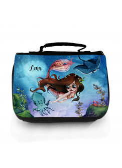 Waschtasche Waschbeutel Meerjungfrau & Freunde Kulturbeutel Kosmetiktasche Reisewaschtasche individuellem Wunschnamen wt231