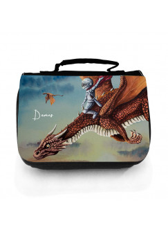 Waschtasche Kosmetiktasche Tasche Federtasche Federmappe Drache mit Ritter Wunschname Geschenk Bundle58 wt251 fm256