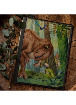 Zeugnismappe Hausaufgabenheft Hülle Dinosaurier Dinos T-Rex im Dschungel personalisierbar Schulanfang Schulanfänger Einschulung Wunschname Name zm13 hh13