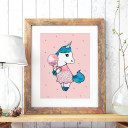 A3 Print Illustration Einhornposter Einhornplakat Poster Plakat mit Einhorn Mädchen kleines Einhorn mit Luftballon A3 print illustration unicorn poster unicorn placard with unicorn girl little unicorn with balloon p75