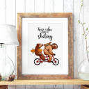 A3 Print Illustration Poster Plakat Faultierplakat Faultiere auf Fahrrad mit Skateboards Longboards und Spruch Keep calm and go skating A3 Print illustration poster placard sloth placard sloths on bicycle with skateboards longboards and quote saying keep 