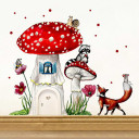 Elfentür Feentür Wichteltür Koboldtür mit Wandtattoo Wandaufkleber Wandsticker Aufkleber Sticker Fliegenpilz mit Waschbär Fuchs und Punkten elves door fairy door pixie door imp door gnome door with wall decal toadstool with raccoon fox and dots e07