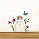 Elfentür Feentür Wichteltür Koboldtür mit Wandtattoo Wandaufkleber Wandsticker Aufkleber Sticker kleine Elfe Fee mit Blumen Schmetterling und Punkten elves door fairy door pixie door imp door gnome door with wall decal sticker little elf fairy with flower