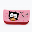 Federtasche Kosmetiktasche Eule mit Punkten und Federn f080 Pencil case cosmetic bag owl with dots and feathers 080