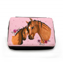 Gefüllte Federtasche Pferd mit Fohlen Punkten und Blumen fm044 Filled pencil case horse with foal dots and flowers fm044