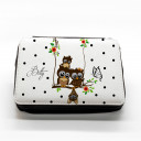 Hauptbild gefüllte Federtasche Eulen auf Schaukel mit Punkten und Schmetterling filled pencil case owls on swing with dots and butterfly