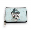 Hauptbild Portemonnaie Geldbörse Waschbär mit Mütze und Punkte in hellblau wallet purse raccoon with cap and dots in light blue gk052