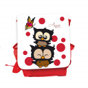 Hauptbild Rucksack Kinderrucksack Kindergartentasche Kindertasche Tasche Eulchen mit Schmetterling roten Punkten und Wunschnamen in weiß kids backpack kindergarden bag child bag owls with butterfly red dots and desired name in white kgn030