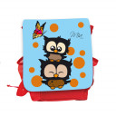 Hauptbild Rucksack Kinderrucksack Kindergartentasche Kindertasche Tasche Eulchen mit Schmetterling braunen Punkten und Wunschnamen in blau kids backpack kindergarden bag child bag owls with butterfly brown dots and desired name in blue kgn033