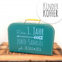 Kinderkoffer Koffer dein erstes Jahr mit Pfeil Wunschnamen und Geburtstag türkis children suitcase your first year with arrow desired name and date of birth turquoise kos1